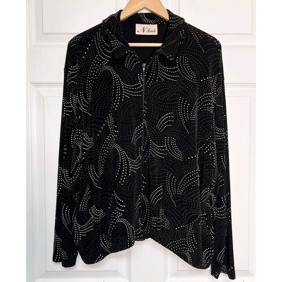 N Touch Tops - Vintage Touch Women Large Black/White Zipper Jacket Blouse W/pockets Witchy Goth